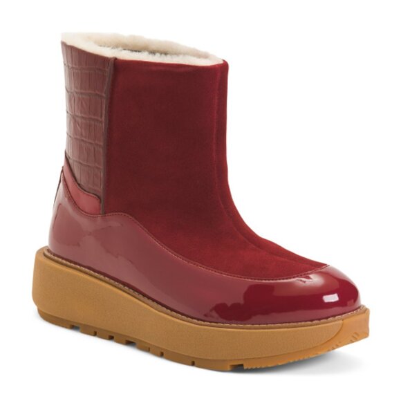NEW FITFLOP Leather Elin Lined Ankle Boots Maroon for women 663mn